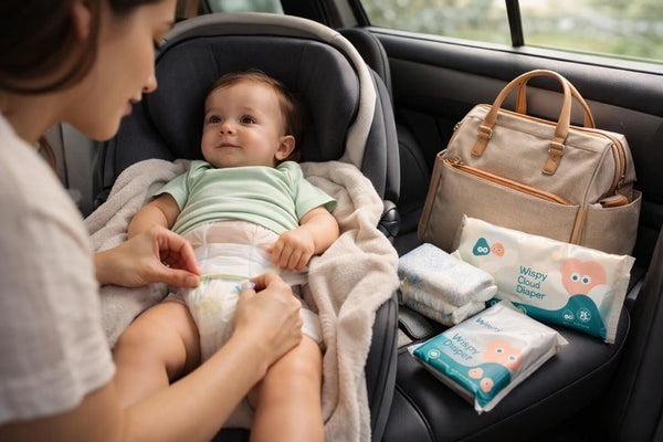 Changing a diaper in the car