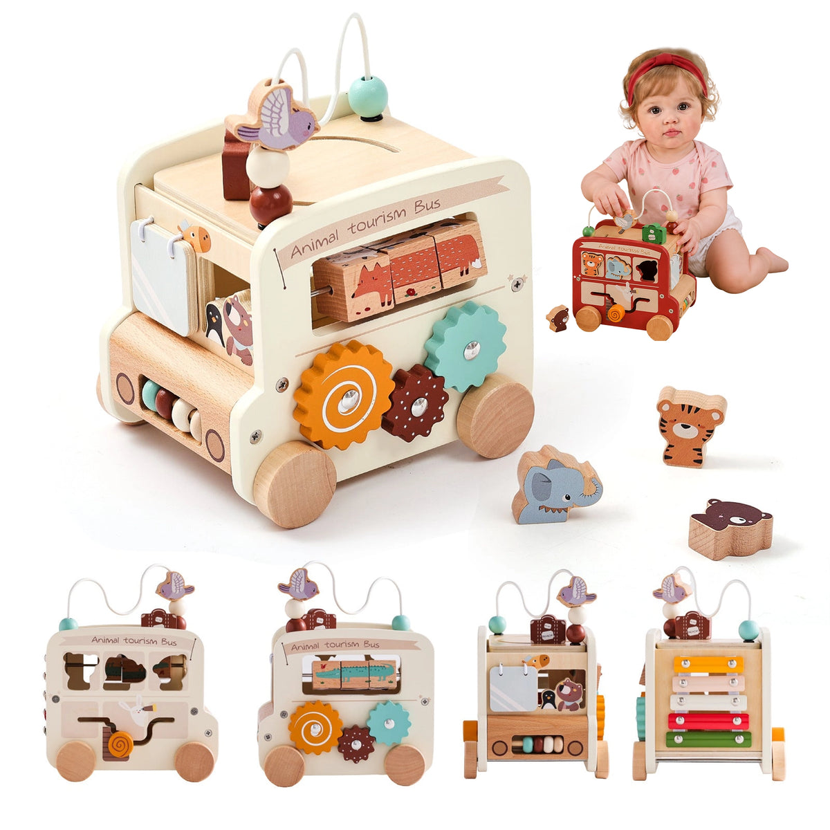 Alppi Animal Activity Bus 8-in-1 Wooden Learning Toy