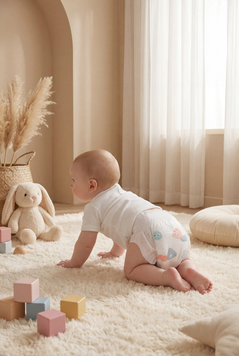 Baby with healthy skin in a breathable Alppi diaper